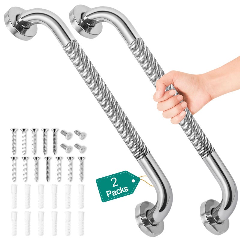 2 Pack 16 Inch Grab Bars for Bathtubs and Showers Safety Bathroom Shower Grab Bars for Seniors Holds up to 500LBs Handicap Grab Bars Stainless Steel Anti Slip Shower Handle for Wall Elderly